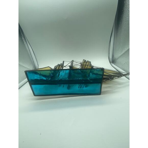 Stained Glass Staysail Sailing Ship The base has the ship sailing blue ocean - Picture 5 of 13